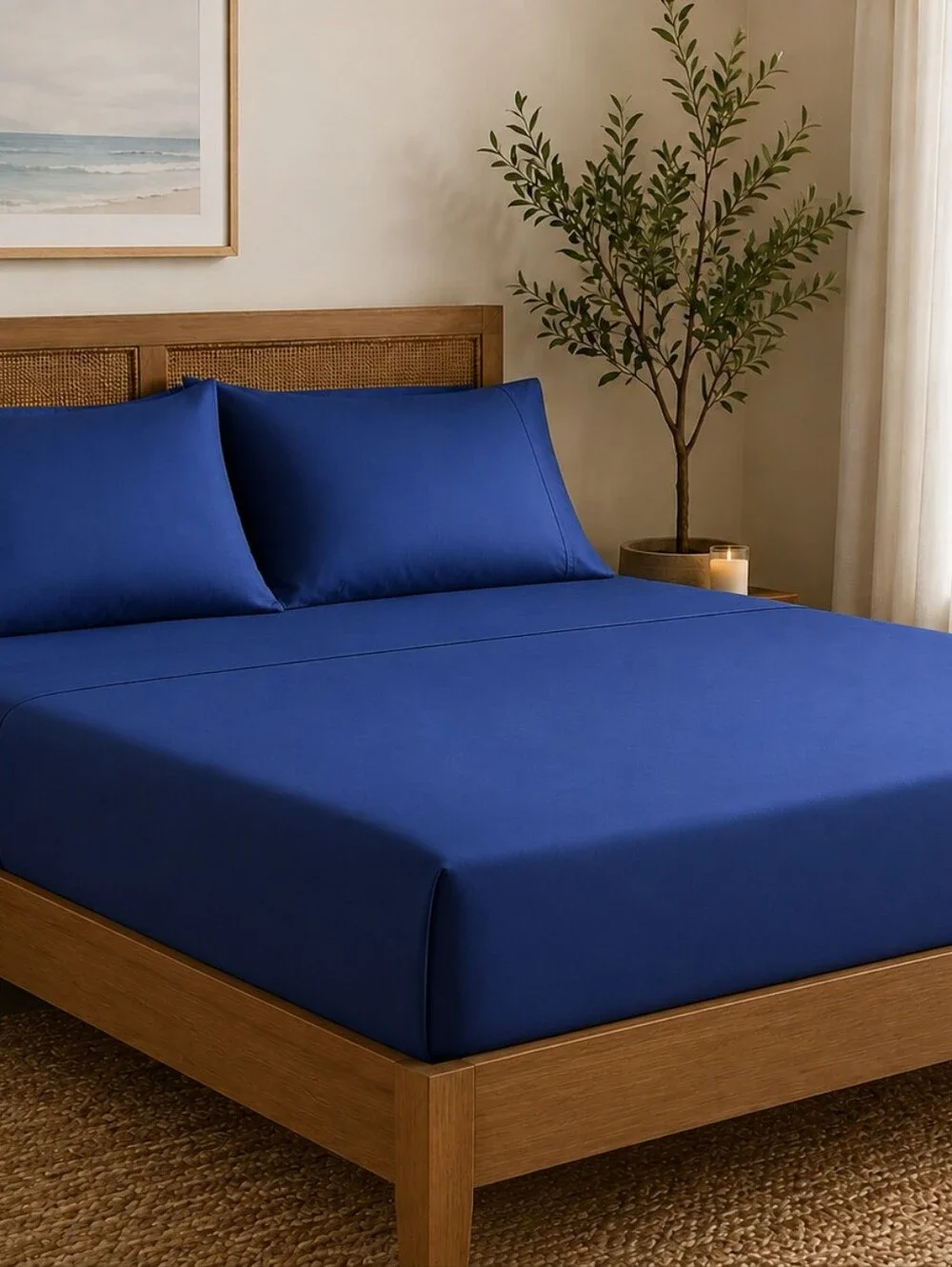 NEW Sheet & Joy Queen Bamboo Blend Sheet Set – Deep Blue – Soft & Relaxing